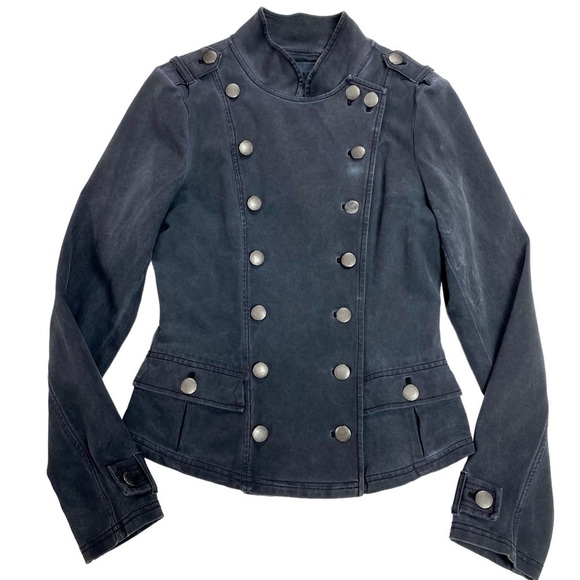 MARRAKECH Anthropologie Nadia Double Breasted Military Moto Jacket in Gray Sz XS - Picture 7 of 9